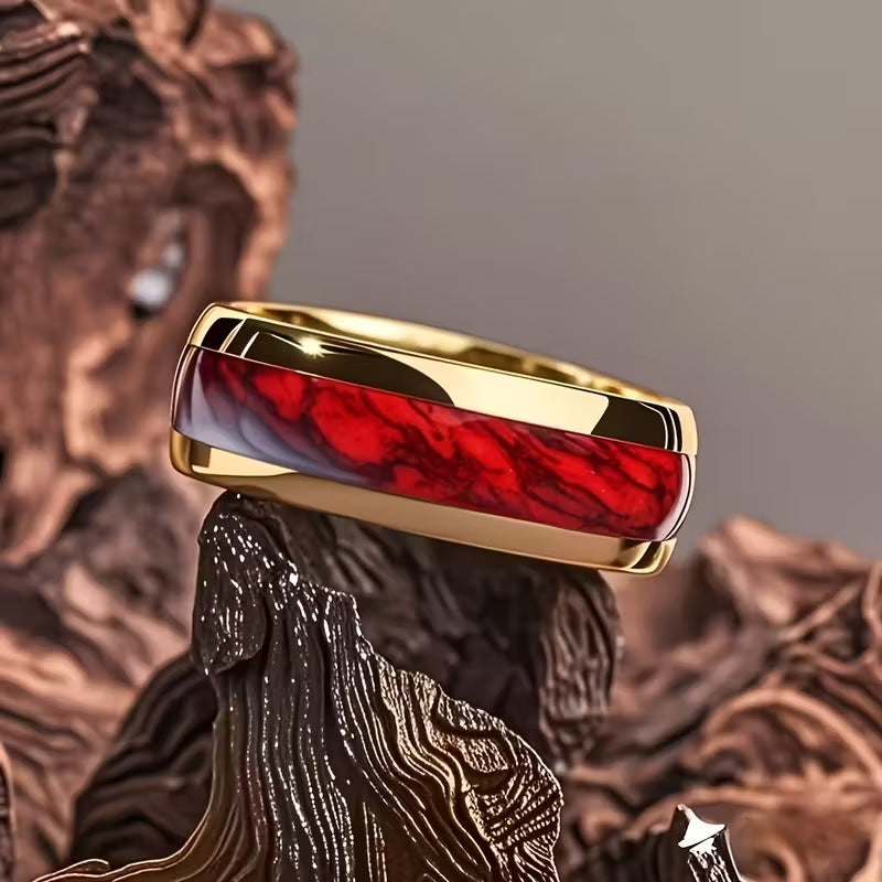 8mm Red-inlaid Stainless Steel Ring