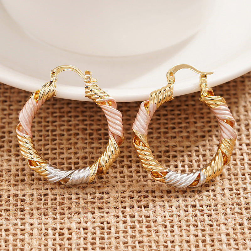 Korean-style Gentle Spiral Hollow Three-color Earrings For Women
