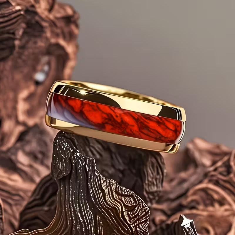 8mm Red-inlaid Stainless Steel Ring