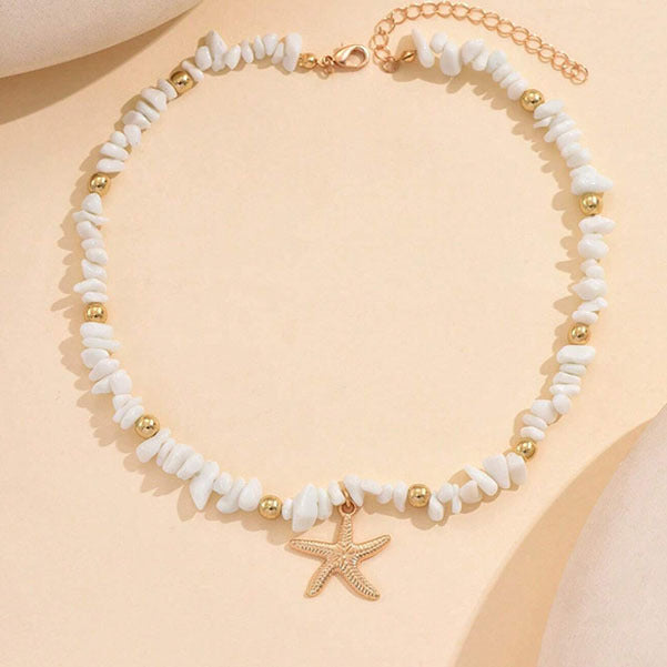 Irregular Pebble Clavicle Necklace With A Starfish Design