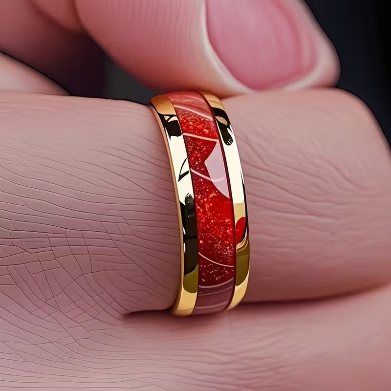 8mm Red-inlaid Stainless Steel Ring